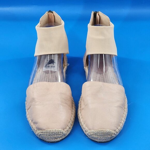 EILEEN FISHER NWOB Coy Espadrille Skimmer Flat Tan Tumbled Leather Zip - Picture 5 of 11
